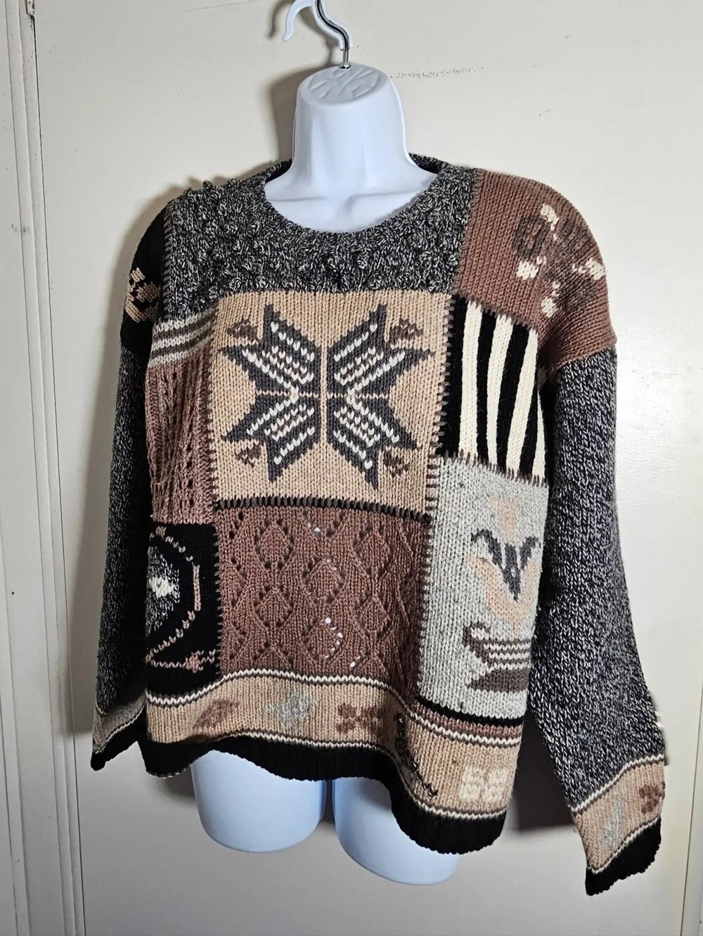 Vintage 90s Eddie Bauer Chunky Patchwork Wool Sweater Gorpcore Cozychic Unisex M